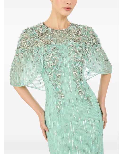 Jenny Packham Green Robe Longue Astra À Sequins