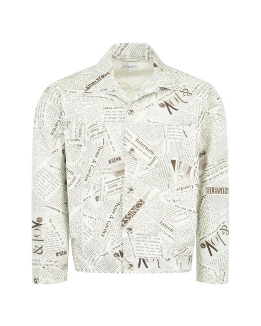 Engineered Garments White Newspaper-Print Type 5 Denim Jacket for men