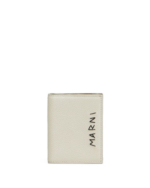 Porte-cartes zippé en cuir à logo brodé Marni pour homme en coloris White