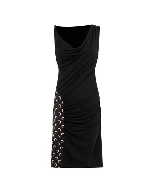 MARINE SERRE Black Draped Moon-Print Dress