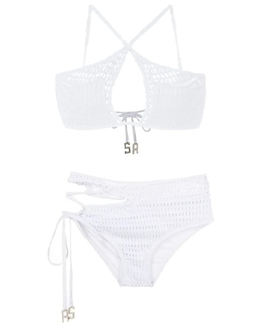 Amir Slama White Keyhole-Detail Open-Knit Bikini