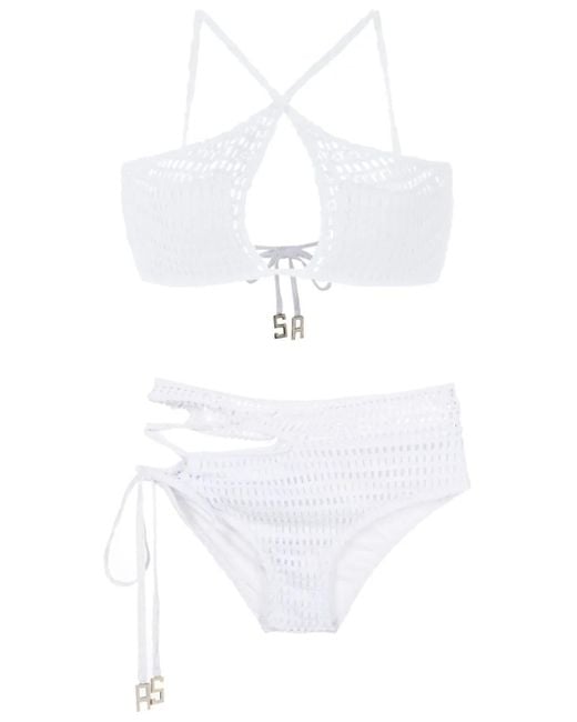 Amir Slama White Keyhole-Detail Open-Knit Bikini
