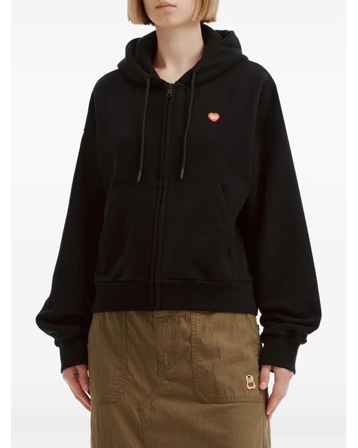 Chocoolate Black Heart-Patch Zip-Up Hoodie