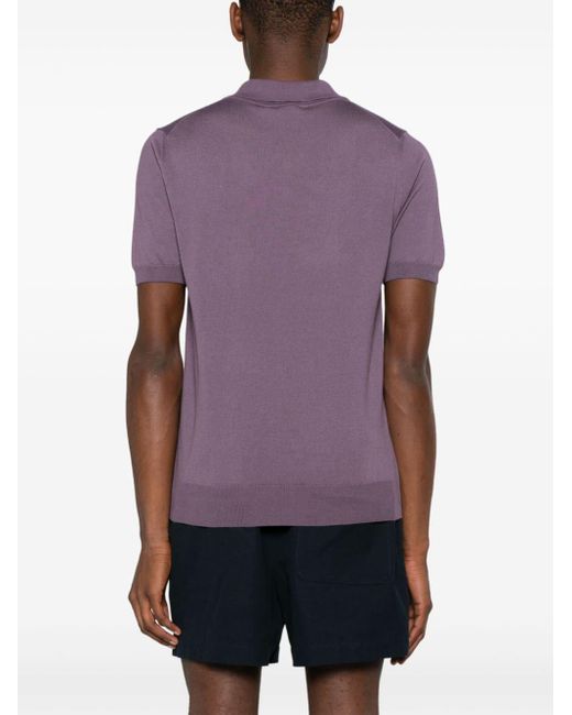 Canali Fijngebreid Poloshirt in het Purple voor heren