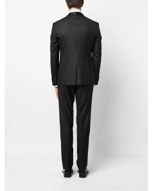 Tagliatore Black Satin-Lapel Three-Piece Suit for men