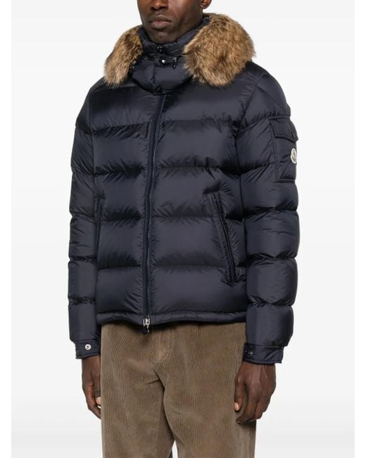 Moncler Blue Fur-trimmed Quilted Jacket for men