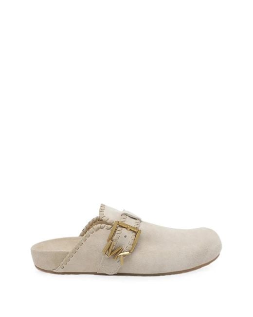MICHAEL Michael Kors White Greer Buckle-Detail Mules