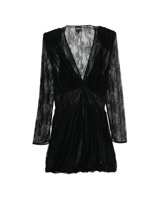 Just Cavalli Black Lace V-Neck Mini Dress