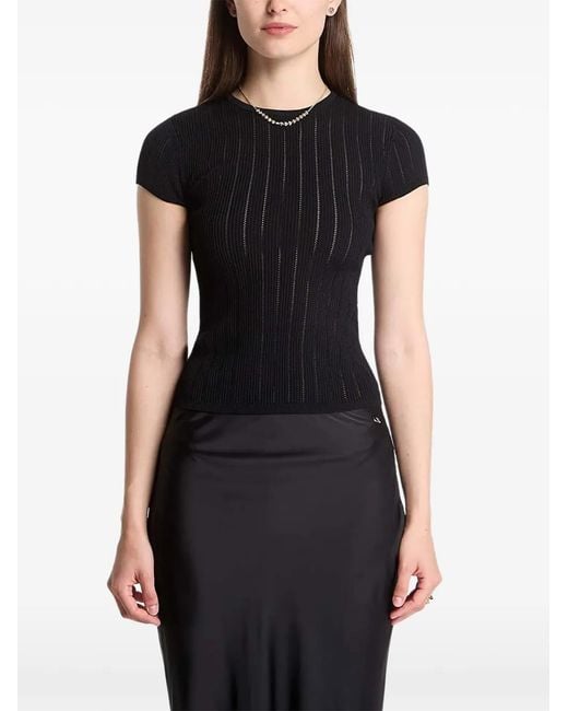 Guess Black Ribbed-Knit Short-Sleeve T-Shirt