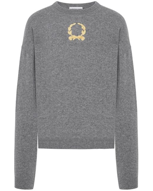 Moschino Gray Laurel-Embroidered Jumper for men