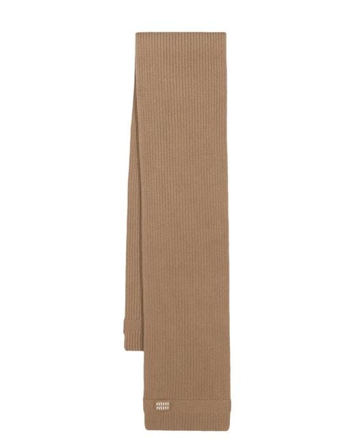 Miu Miu Natural Logo-Patch Virgin Wool-Blend Scarf