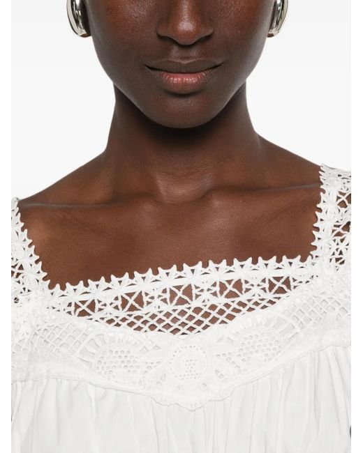 Posse White Veda Crochet-Trim Midi Dress