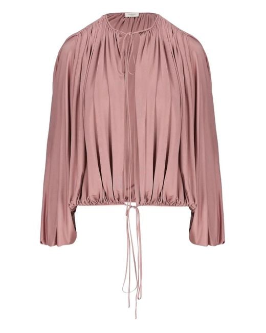 Saint Laurent Pink Drawstring Gathered-Shoulder Blouse