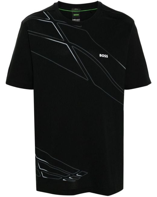 Boss T-shirt Met Abstracte Print in het Black voor heren