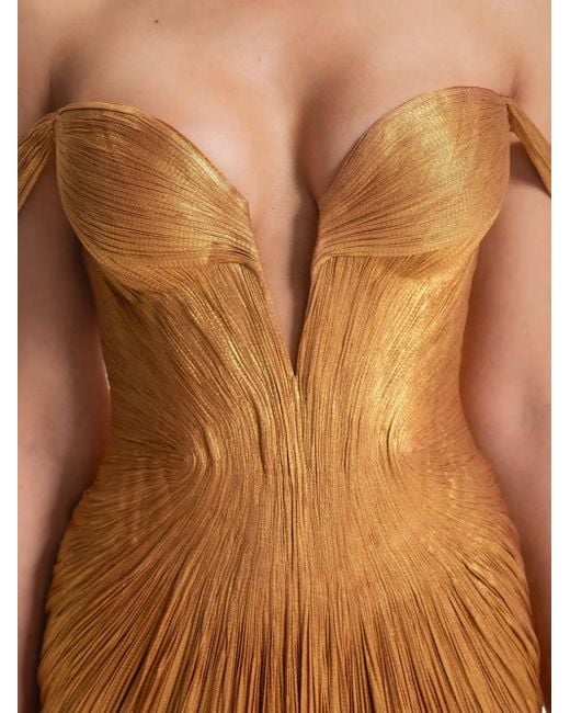 Maria Lucia Hohan Brown Schulterfreies Martina Abendkleid Mit Falten