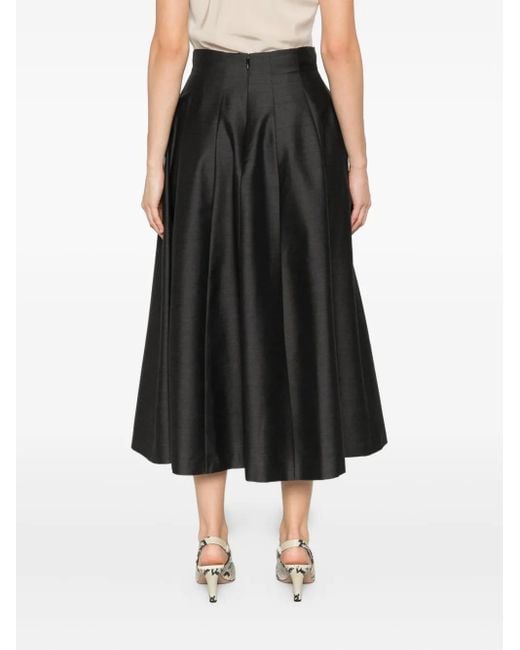 Alberta Ferretti Black Pleated Midi Skirt