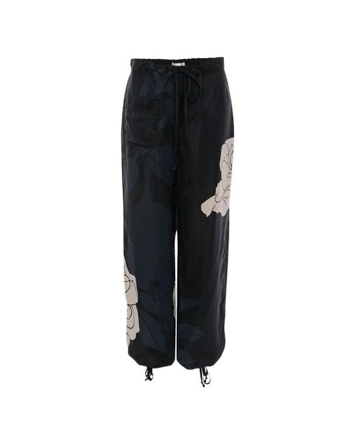 Victoria Beckham Black Floral-Print Cargo Pants