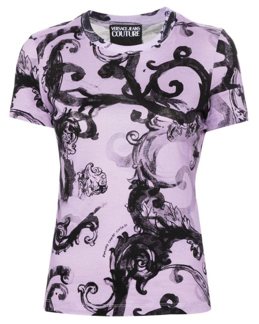 Versace Katoenen T-shirt Met Barokprint in het Pink