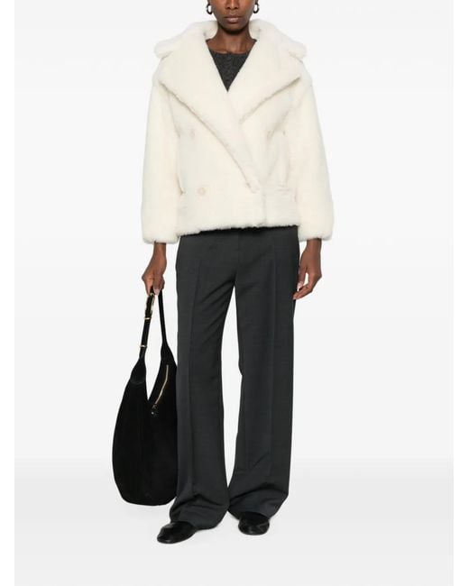Max Mara White Double-Breasted Faux-Fur Jacket