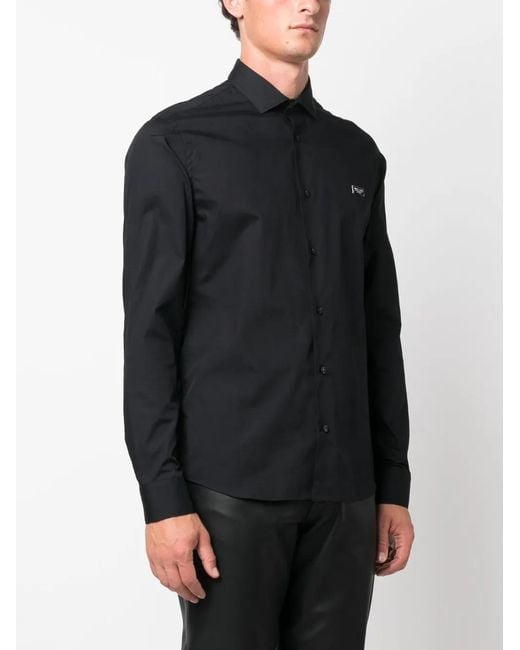 Philipp Plein Black Sugar Daddy Skull-Appliqué Shirt for men