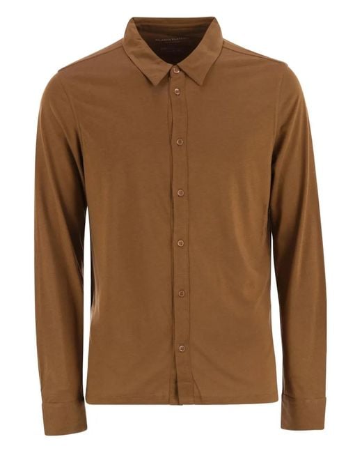 Majestic Filatures Brown Long-Sleeved Button Shirt for men