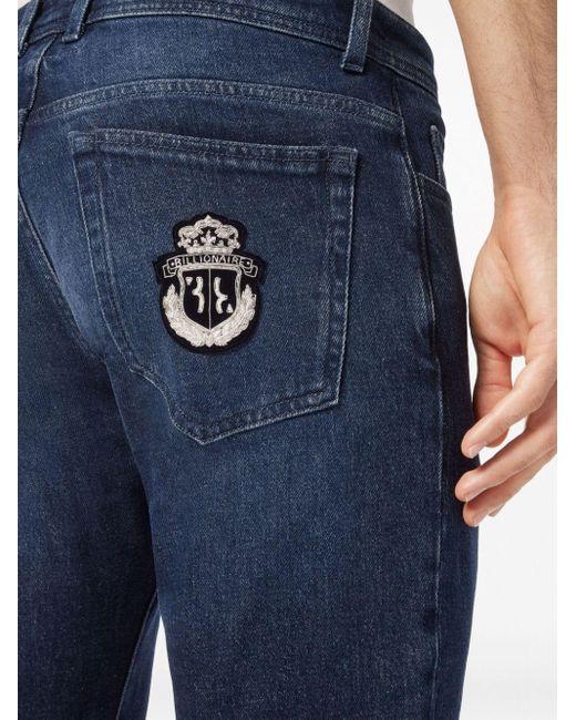 Billionaire Blue Logo-appliqué Straight-leg Jeans for men