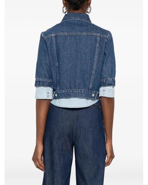 7 For All Mankind Blue Trucker Button Layered Jacket