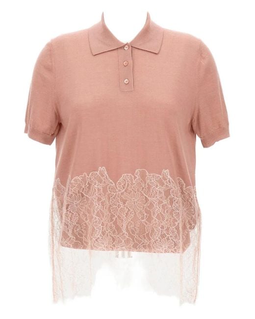 Fendi Pink Lace-Insert Polo Top
