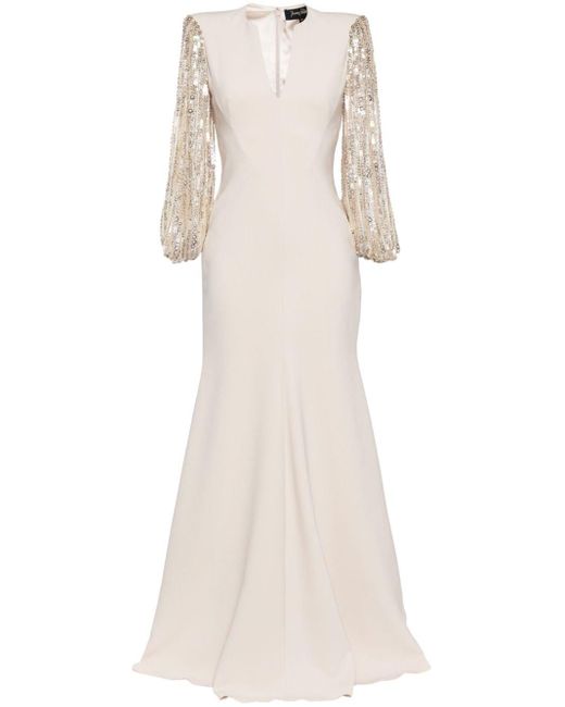 Jenny Packham White The Swan Sequin-sleeve Maxi Dress