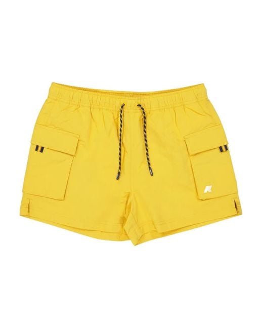 K-Way Yellow Mellow Flap-Pocket Drawstring Swim Shorts for men