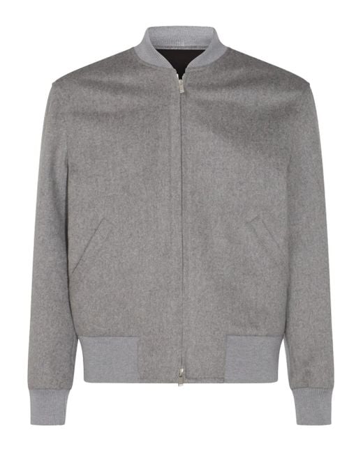 Lardini Gray Wool Zip-Front Bomber Jacket for men