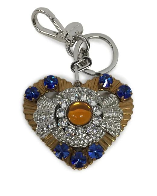 Miu Miu Blue Heart Crystal-Embellishment Keychain