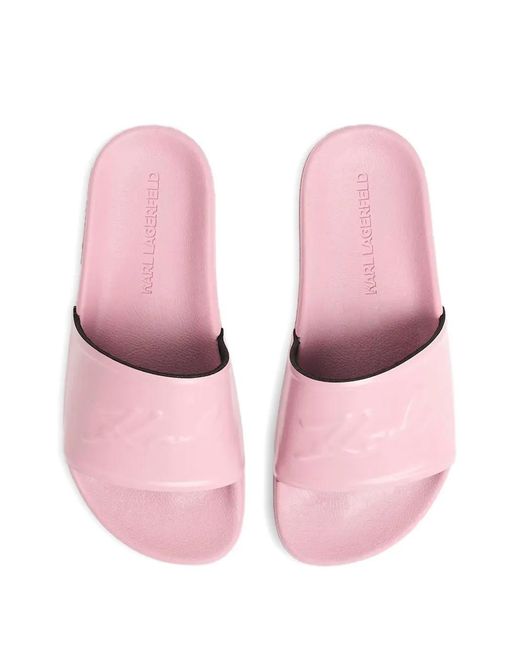 Karl Lagerfeld Pink Claquettes À Logo Embossé