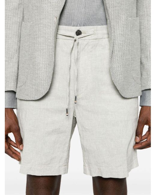 メンズ Boss Drawstring Linen-blend Shorts White