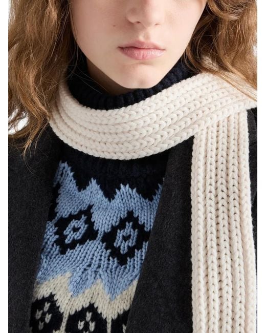 Prada White Enameled-Triangle Rib-Knit Scarf