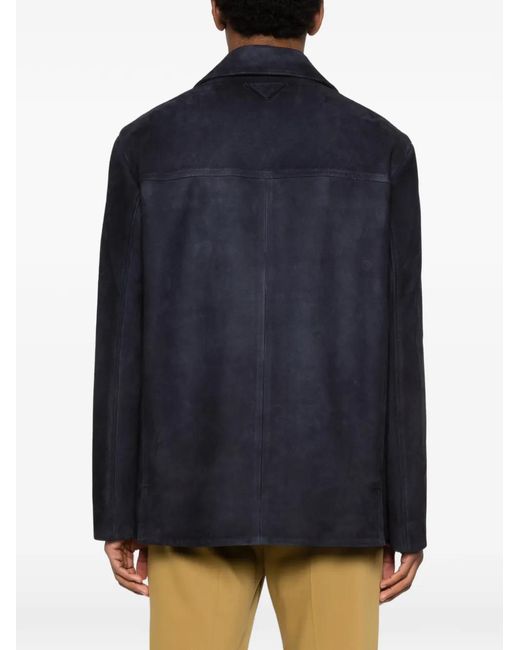 Prada Blue Zipped Suede Jacket for men