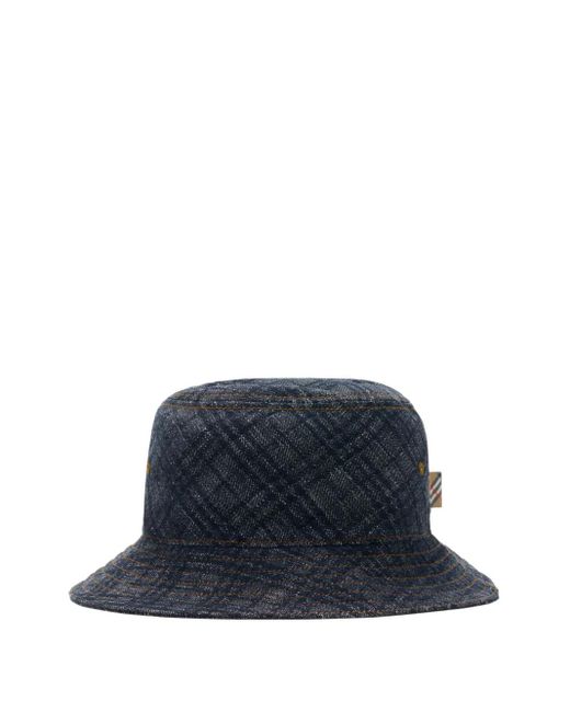 Burberry Blue Checked Denim Bucket Hat for men