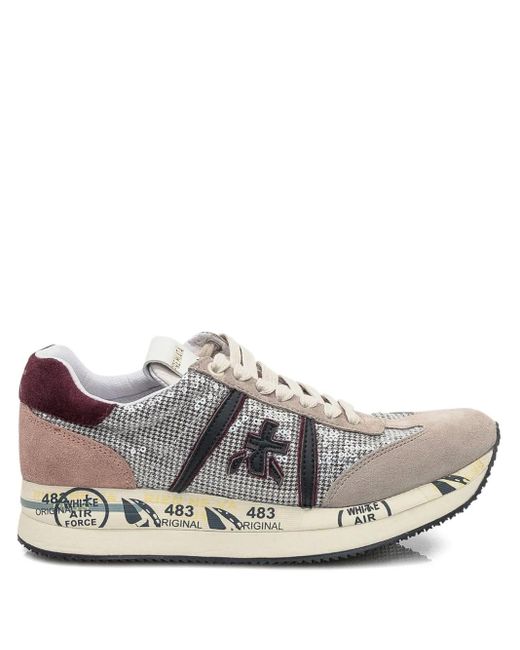 Premiata Gray Sequin-Embellished Low-Top Sneakers