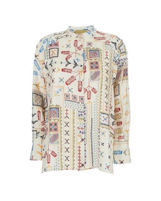 Momoní White Buttoned Geometric-Print Shirt