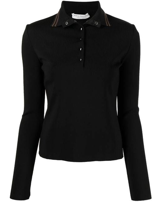 Philosophy Di Lorenzo Serafini Black Stretch Long-Sleeve Polo Shirt