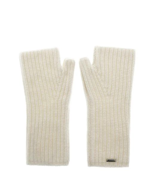 Herno White Ribbed Fingerless Gloves