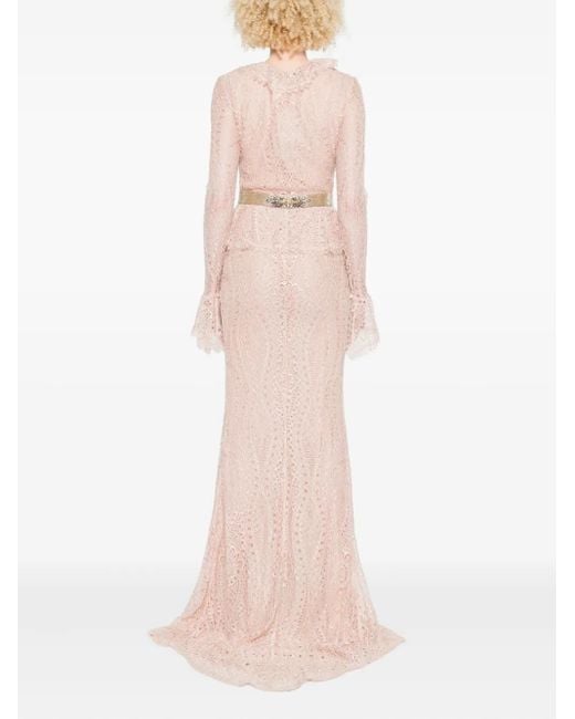 Emilio Pucci Pink Verziertes Spitzenrobe mit Gürtel