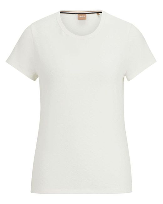 Boss White Logo-emed Cotton-blend T-shirt
