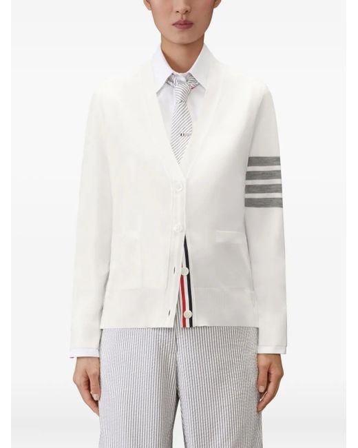 Thom Browne White Four-Bar Merino-Wool Cardigan