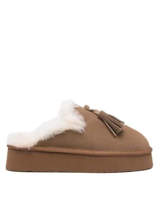 Max & Moi Brown Tassel Embroidered Mules