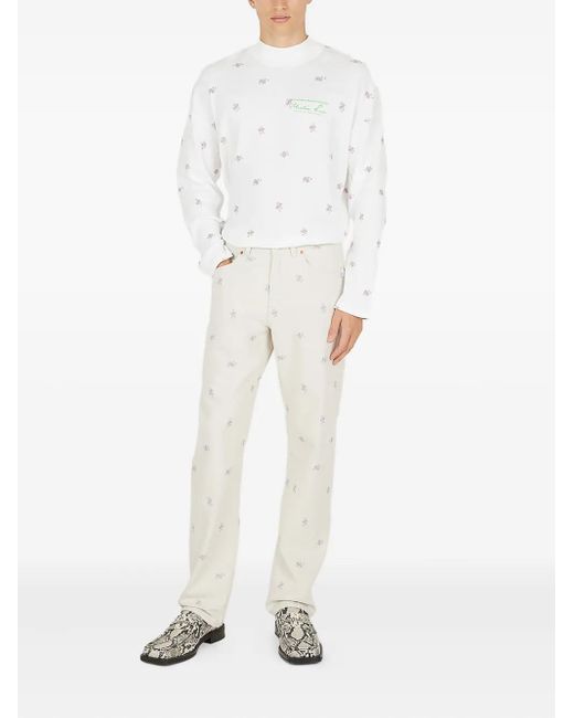 Martine Rose White Floral-Embroidered Jeans for men