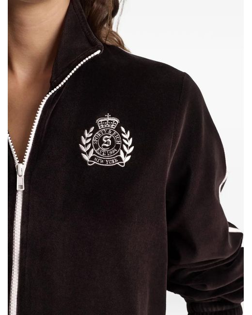 Sporty & Rich Black Ny Crest Elio Striped Zip-Up Track Jacket