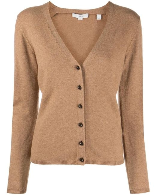 Vince Brown Buttoned-Up V-Neck Cardigan