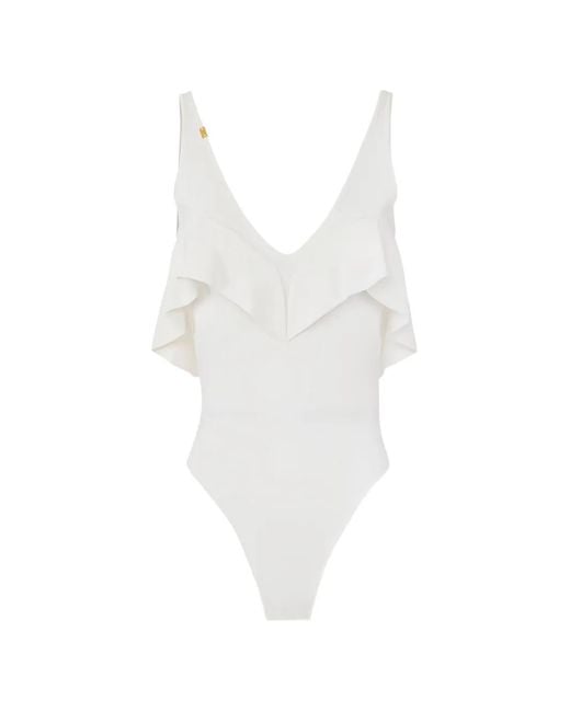 Elisabetta Franchi White Body À Volants Et Col En V