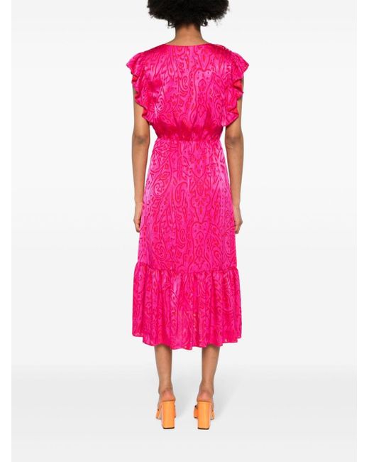 Nissa Pink Patterned-jacquard Midi Dress